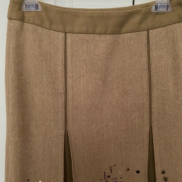 Loft Camel Wool Blend Skirt With Embellishments - Picture 3 of 8